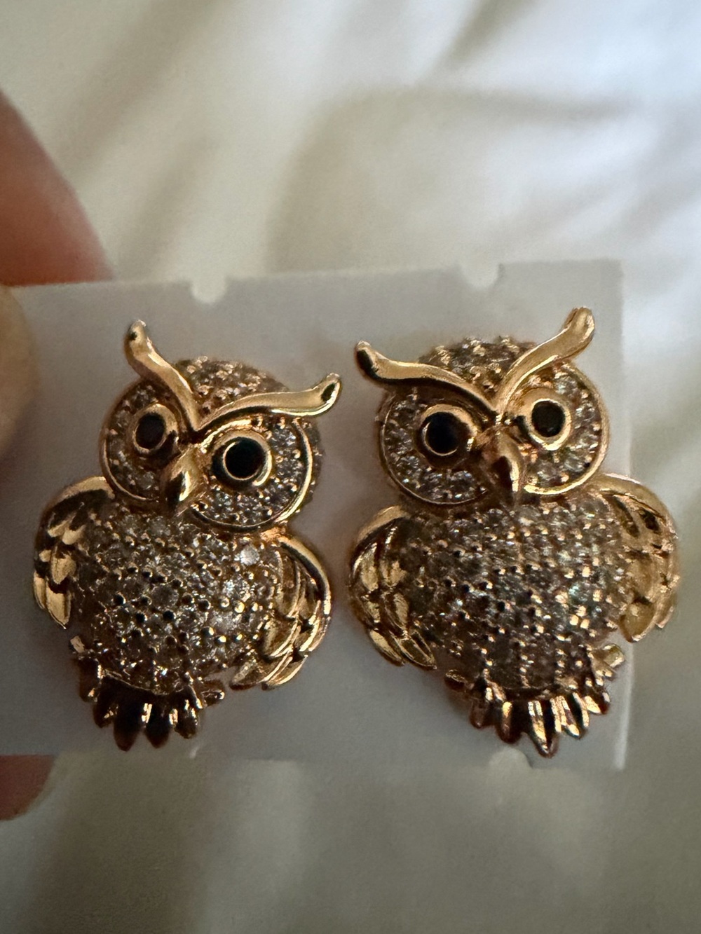 Gold Owl Crystal Stud Earrings - Women's Cute Animal Jewelry